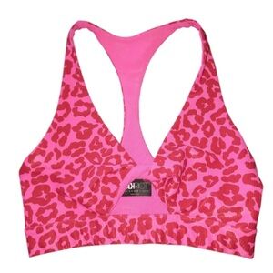 Pink and Red Leopard Print Sports Bra